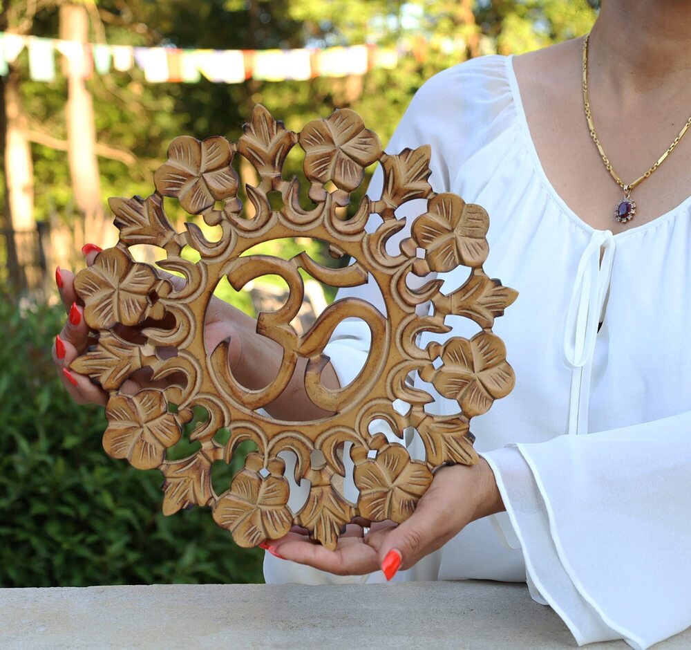 8054 Handcrafted Wooden Om Wall Decor Hanging Art OM NATURAL